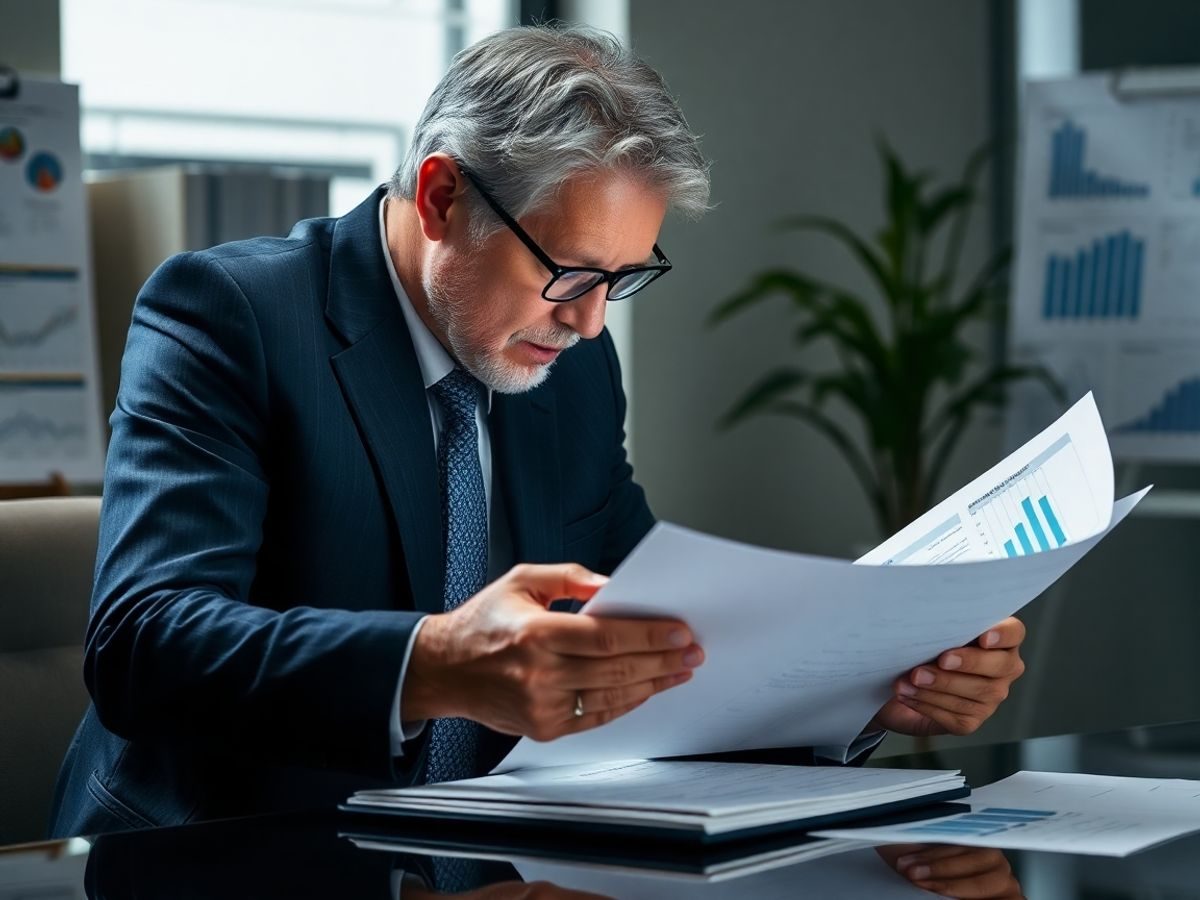 Antreprenori analizând documente și cifre.