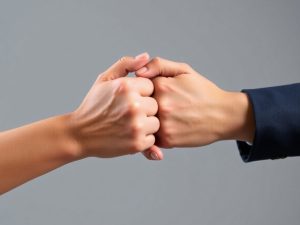 Mână strângând alta într-un gest de solidaritate.